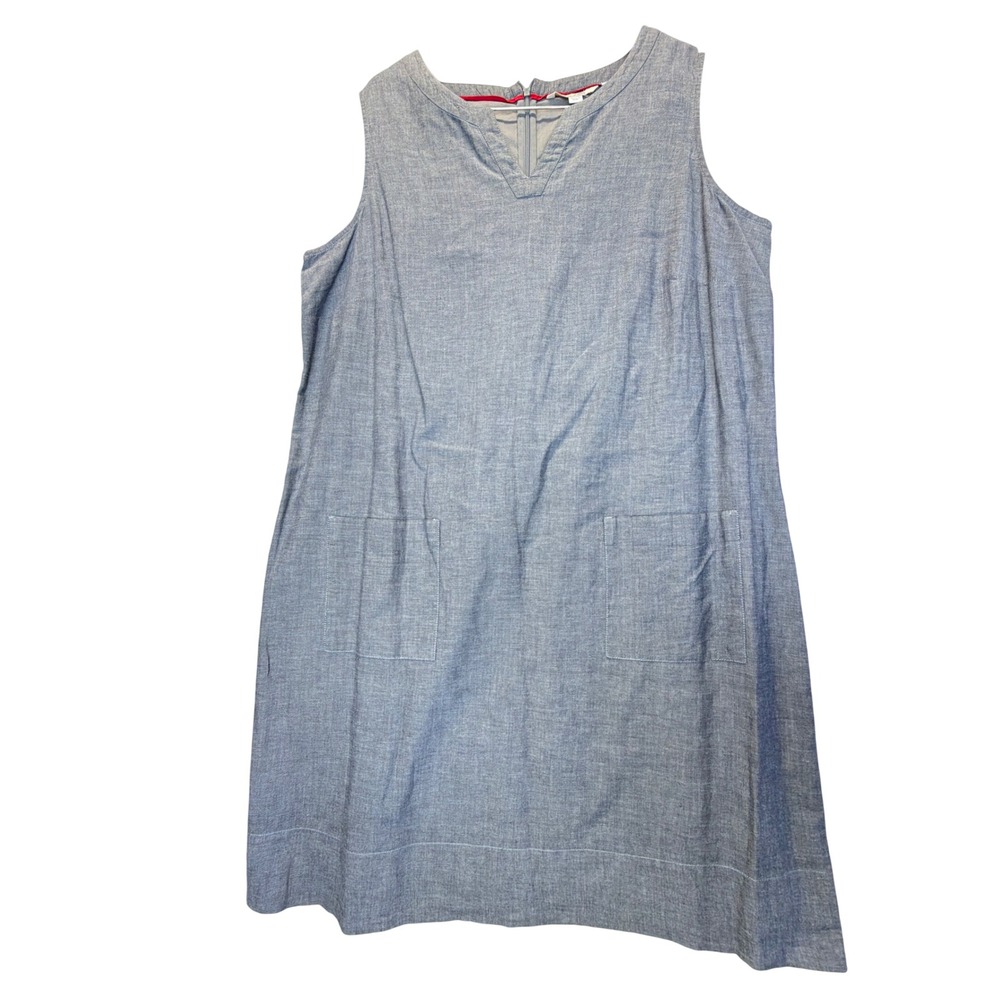 Boden 18L Blue Chambray 100% Linen Sleeveless Shift Dress Pockets Coastal
